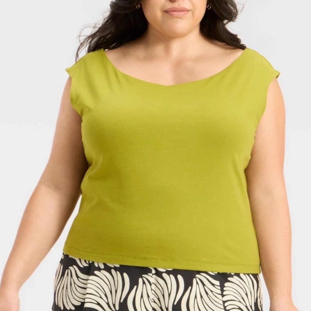 Women's Slim Fit Short Sleeve Off the Shoulder Top - a New Day™ Green  XXL